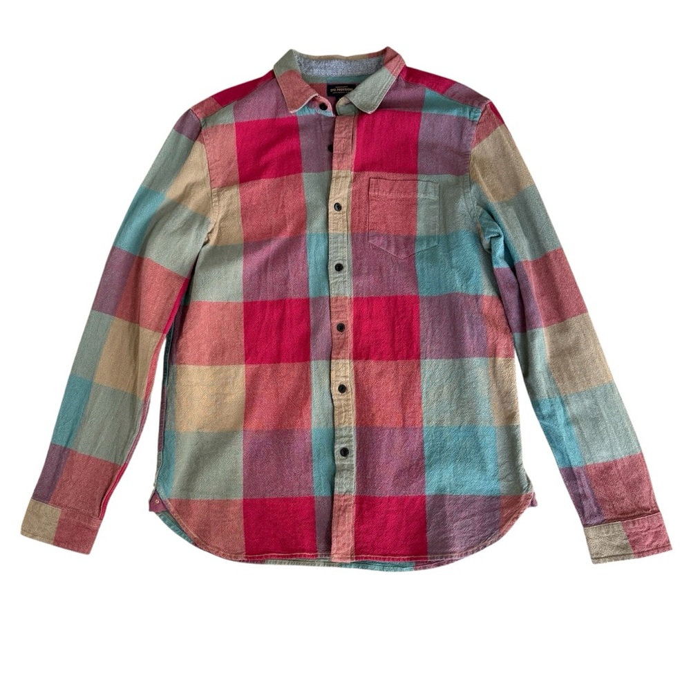 UO CPO Provisions 100% Cotton  Plaid Shirt Pink Blue Textured L